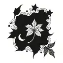 right side of belly button moon leaf and stars tattoo design idea