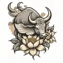 lotus and taurus bull tattoo design idea