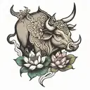 lotus and taurus bull tattoo design idea