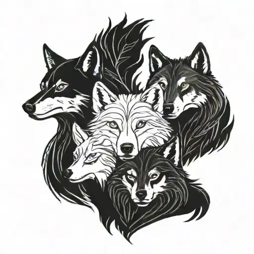 A family of four wolves in a blackwork style tattoo tattoo design idea