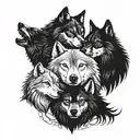A family of four wolves in a blackwork style tattoo tattoo design idea