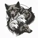 A family of four wolves in a blackwork style tattoo tattoo design idea