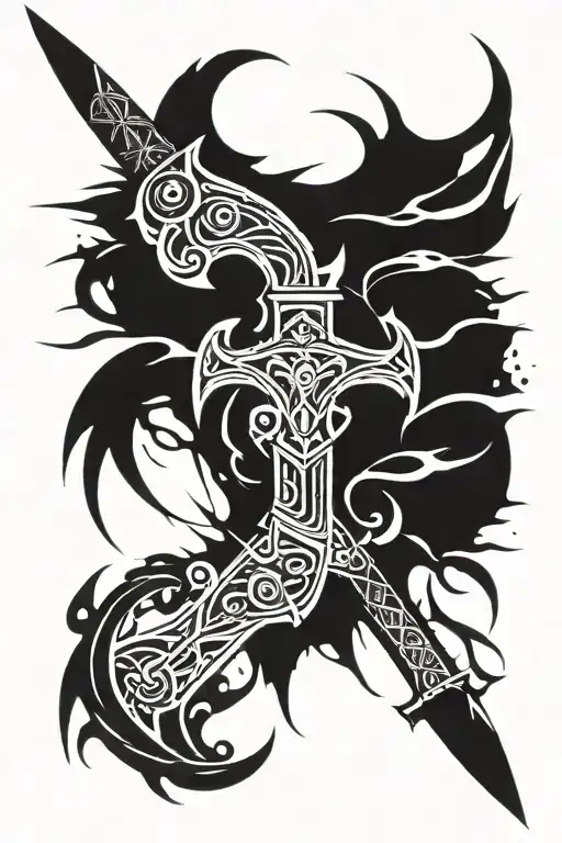 cyber sigilism, sword, emo tattoo design idea