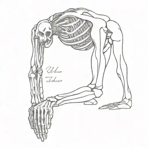 skeleton arm grabbing neck on spine tattoo design idea