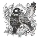 birds with the names Krish and Radha text tattoo design idea