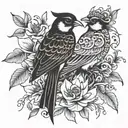 birds with the names Krish and Radha text tattoo design idea