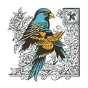 birds with the names Krish and Radha text tattoo design idea