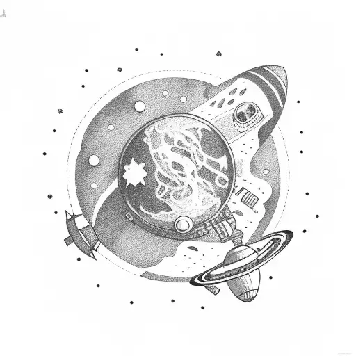 astronaut floating in space with planets in the background  tattoo design idea