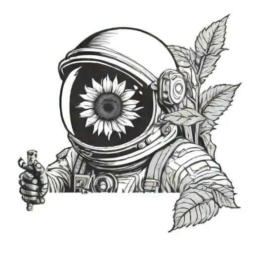 astronaut portrait holding a sunflower tattoo design idea