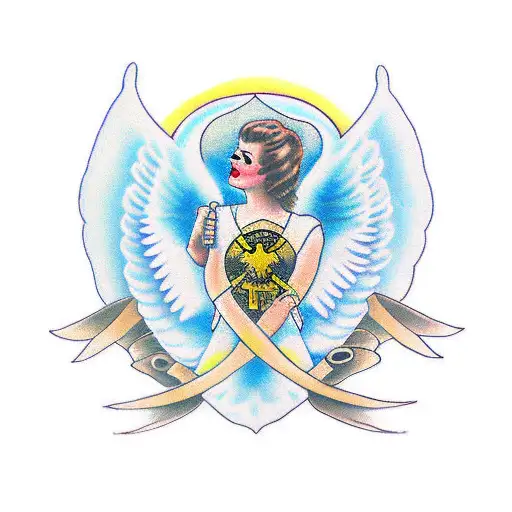 angel wings with a text "Always Keep Fighting" tattoo design idea