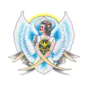 angel wings with a text "Always Keep Fighting" tattoo design idea