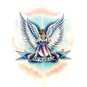 angel wings with a text "Always Keep Fighting" tattoo design idea