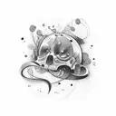 the phrase 'Amor mio' scratched with red lines tattoo design idea