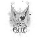 the phrase 'Amor mio' scratched with red lines tattoo design idea