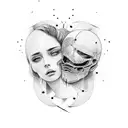 the phrase 'Amor mio' scratched with red lines tattoo design idea