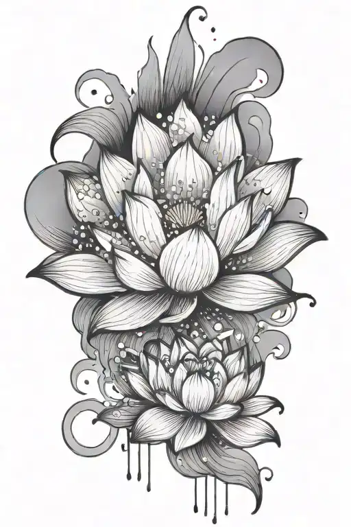 lotus flower surrounded by rain Strom clouds tattoo design idea