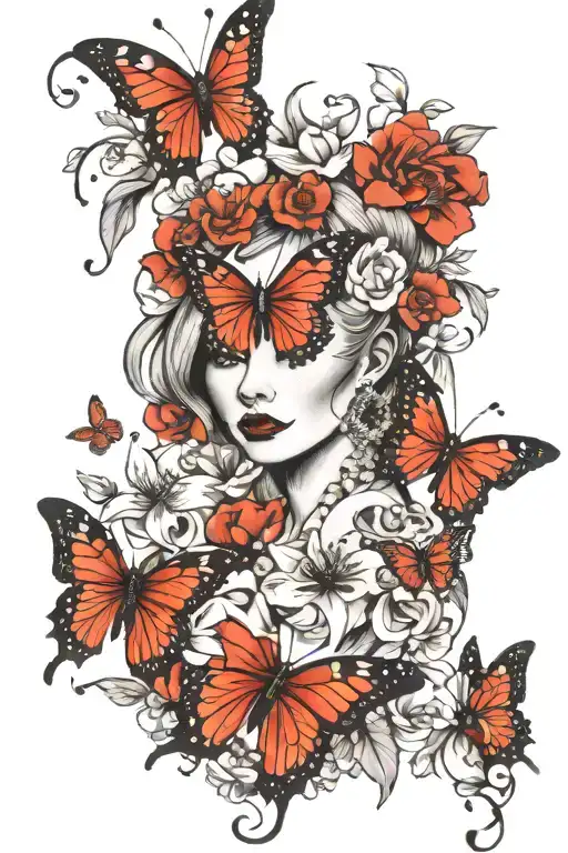 Lillie's with red butterflies half sleeve tattoo design idea
