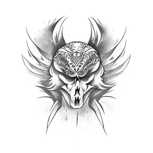 Crow standing on a wolf's skull tattoo design idea