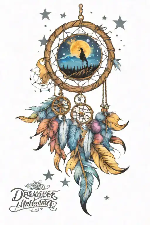 Dreamcatcher starry night sky tattoo design idea