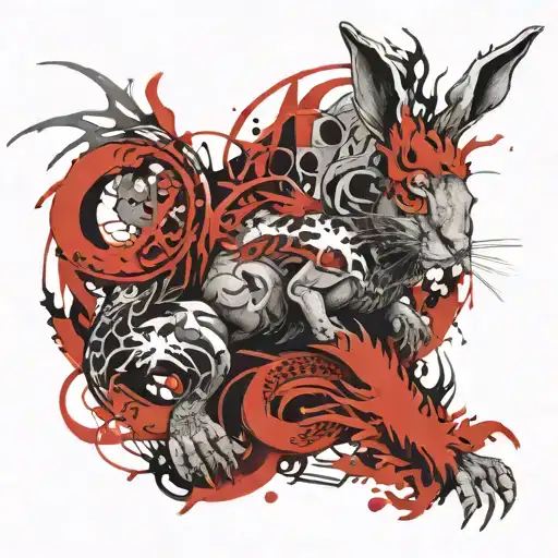 RABBIT ON A DRAGON tattoo design idea