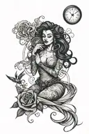 Vanessa in cursive with a Clock face that has god praying. And thunder around all of it tattoo design idea