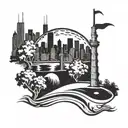 golf theme, Chicago skyline tattoo design idea