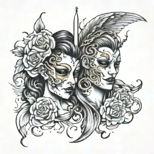 depression and hope 2 sides Gemini masked crying  tattoo design idea