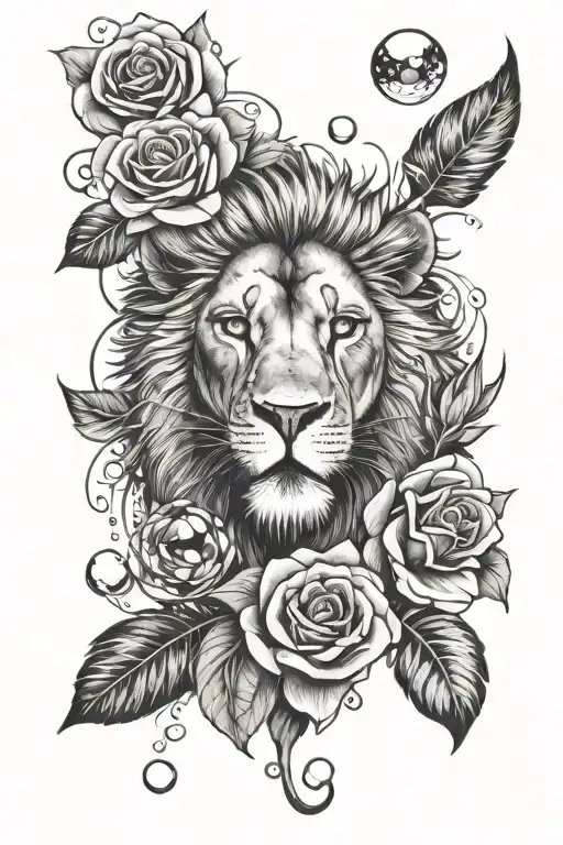 roses, lion eyes and bubbles tattoo design idea