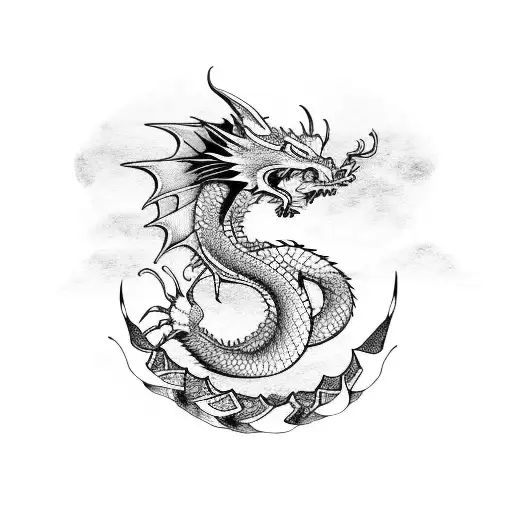 dragon on text carpe diem gangsta style tattoo design idea