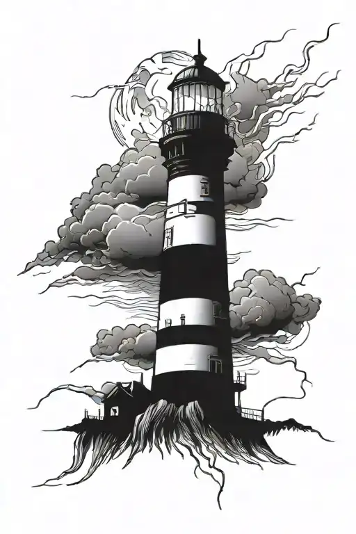 lighthouse in the middle of a lightning storm  tattoo design idea