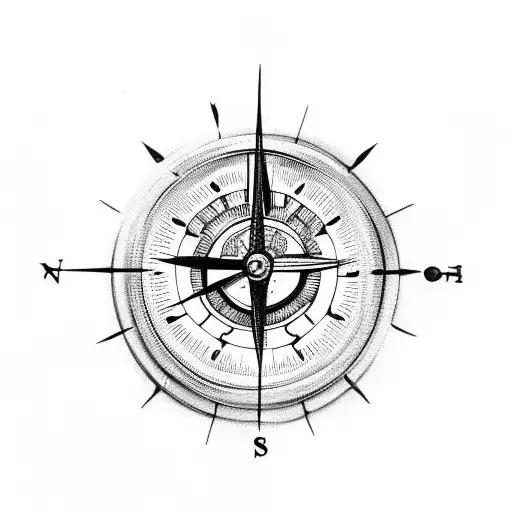 clock with compass tattoo design idea