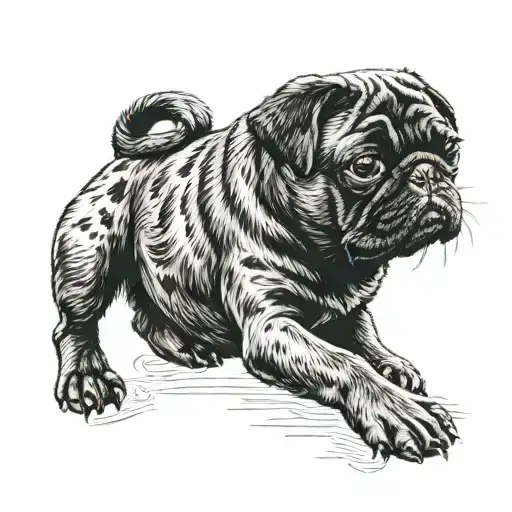 Black Pug in is paw print tattoo design idea