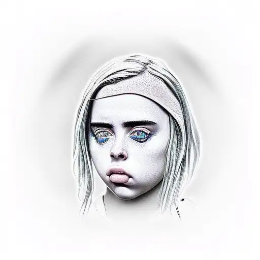 Billie Eilish em forma de boneca 3d tattoo design idea