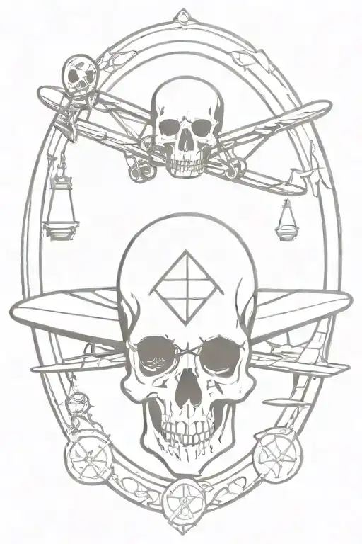 infinit and small airplane and trading candles skulls tarot carde tattoo design idea