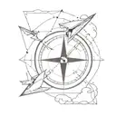 compass with paper airplane flying around it, dimensional tattoo design idea