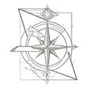 compass with paper airplane flying around it, dimensional tattoo design idea