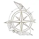 compass with paper airplane flying around it, dimensional tattoo design idea