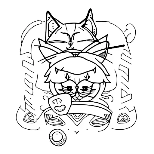 martini glass with cat ears and a cat tail tattoo design idea