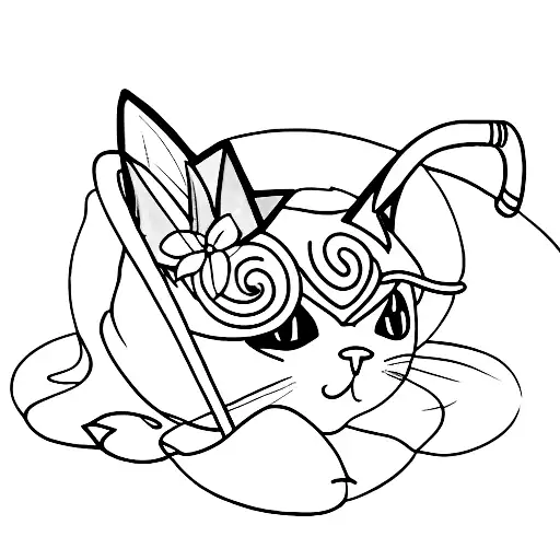 martini glass with cat ears and tail tattoo design idea