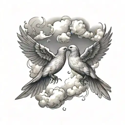 doves crosses clouds surrounding tattoo design idea