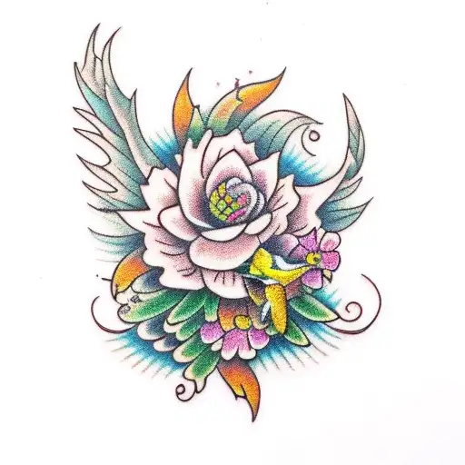 Hummingbird and celosia flower tattoo design idea