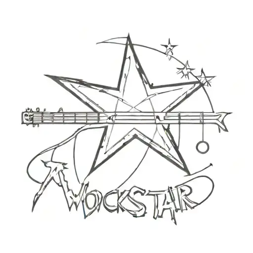 the word "wockstar" in a punk-rock style, with electric guitar and star symbol tattoo design idea