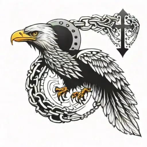 eagle wing carry chain with a cross tattoo design idea