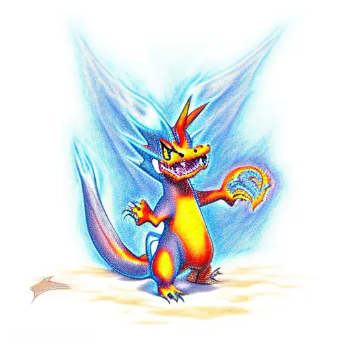Charizard in color with fire tattoo design idea