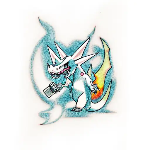 Charizard in color with fire tattoo design idea
