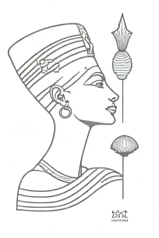 nefertiti and shell symbolizing tattoo design idea