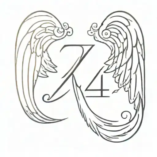 the number 5 4 with angel wings made tattoo design idea