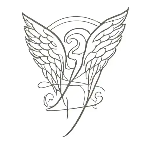 the number 54 with angel wings  tattoo design idea