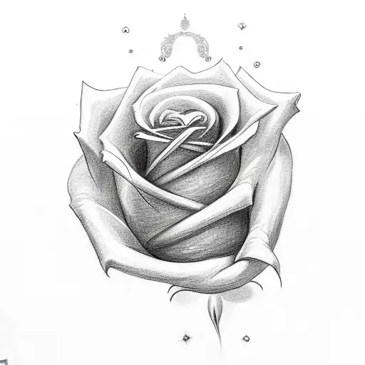 rose piercing a heart with A & B initials  tattoo design idea