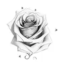 rose piercing a heart with A & B initials  tattoo design idea